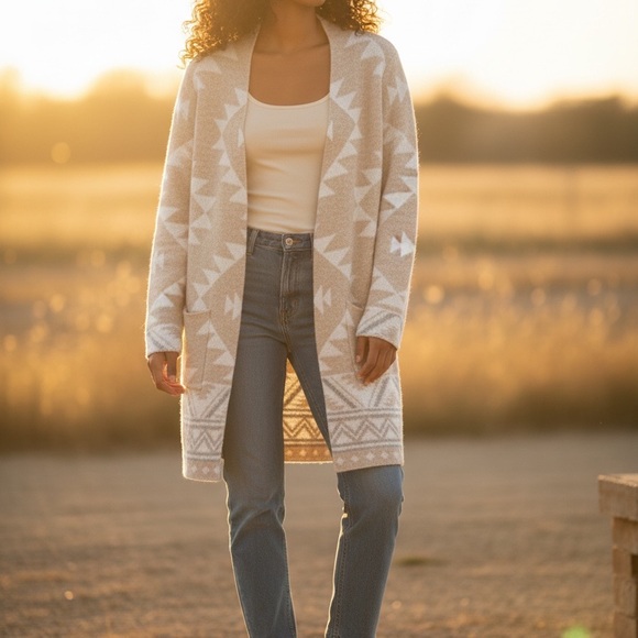 Frye Beige and Cream Geometric Cardigan - Picture 3 of 4